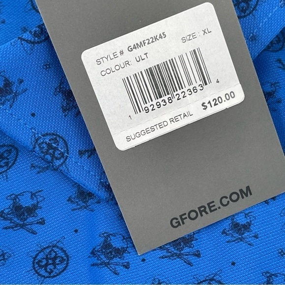 G/fore Men’s Size XL golf polo shirt all over skeleton print blue NWT - Picture 6 of 8